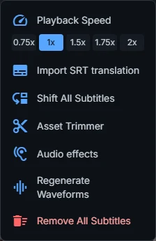 Tools menu showing the available utilities